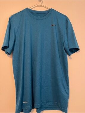 Nike Men's Short Sleeve Tee — Teal Blue with Black Swoosh